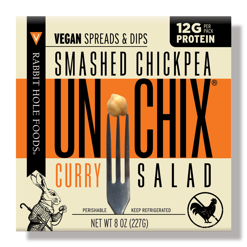 UN-CHICKEN CURRY SALAD product “RABBIT HOLE FOODS® VEGAN SPREADS AND DIPS SMASHED CHICKPEA UN-CHICKEN® CURRY SALAD” 
